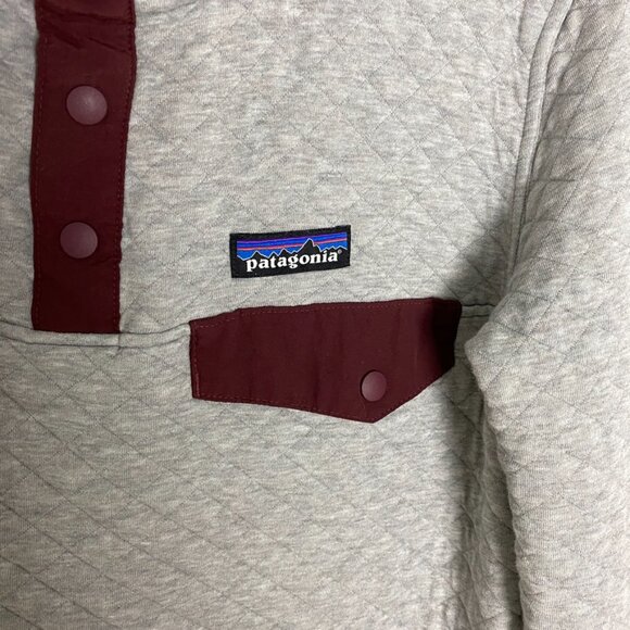 Patagonia Cotton Quilt Snap-T Pullover Drifter Gray with Dark Ruby Womens Small - Picture 2 of 6